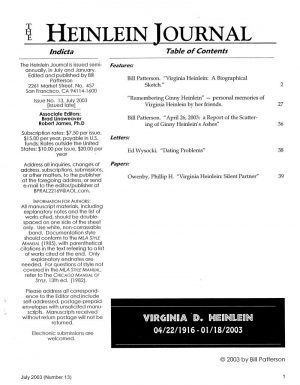 Issue No. 13 July 2003 Remembering Virginia Heinlein Special Issue 44 pages